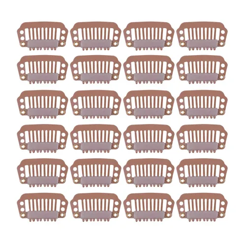Miniatura 8 de YANTAISIYU 24 unids/lote 1.260 in 9-dientes Metal peluca clips con tapón de goma, peluca invisible accesorios clips (negro)
