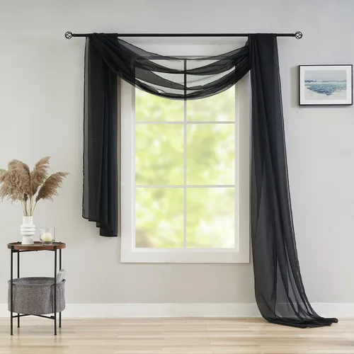 Miniatura 3 de poefun Cortinas transparentes negras para ventanas, toldo drapeado, cortina de cama, bufanda, camino de mesa de boda, sala de estar, dormitorio