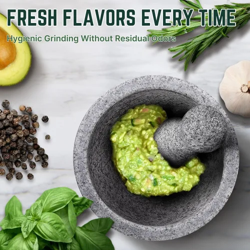Miniatura 6 de Flexzion Juego de mortero y mortero de granito pequeño – Molinillo de piedra de granito sólido para cuenco de 7.9 pulgadas para guacamole, hierbas
