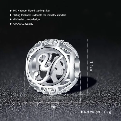 Miniatura 39 de FOREVER QUEEN - Dije con letra inicial de la A a la Z, para pulsera y collar, de plata de ley 925 con cuentas de circonita cúbica, joyería de regalo