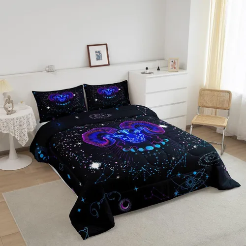 Miniatura 2 de Aries Bedding - Juego de edredón tamaño individual de nebulosa hippie y astrología del zodiaco trippy, juegos de ropa de cama y colecciones
