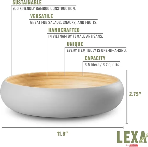 Miniatura 2 de LEXA Frutero de bambú para encimera de cocina, 12 pulgadas grande y redondo, cuenco de fruta de madera lacada artesanal o cuenco para dulces, cesta