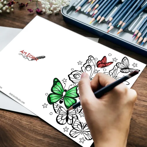 Miniatura 2 de Art Eclect Tarjetas para colorear para adultos, tarjetas de felicitación de mariposa para colorear para cumpleaños, aniversario, agradecimiento