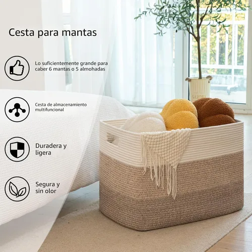 Miniatura 4 de OIAHOMY Cesta de manta súper grande de 108L, 25 x 16 x 16 pulgadas (108 litros), cestas tejidas rectangulares para almacenamiento, canasta de cuerda
