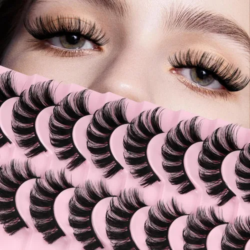 Miniatura 17 de Ahrikiss - Pestañas rusas postizas con banda, rizadas y esponjosas de visón sintético que parecen extensiones, 10 pares de pestañas postizas