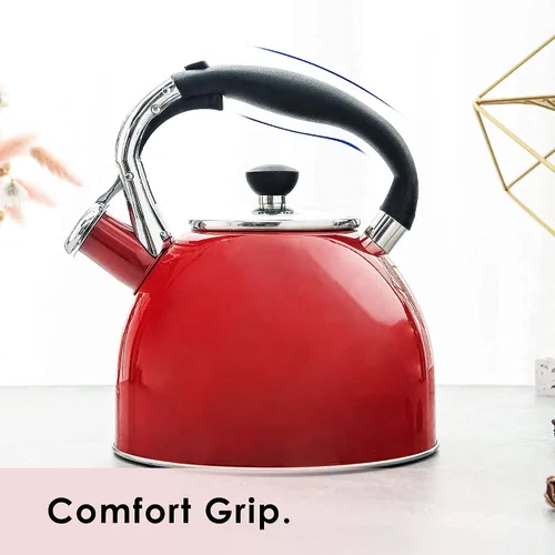 Miniatura 7 de Rorence Hervidor de té silbante: hervidor de acero inoxidable de 2.5 cuartos con fondo de cápsula y tapa de vidrio resistente al calor (rojo)