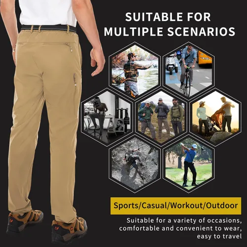 Miniatura 2 de NOUKOW Pantalones de senderismo para hombre, de secado rápido, ligeros, impermeables, elásticos, 6 bolsillos con cremallera y cinturón