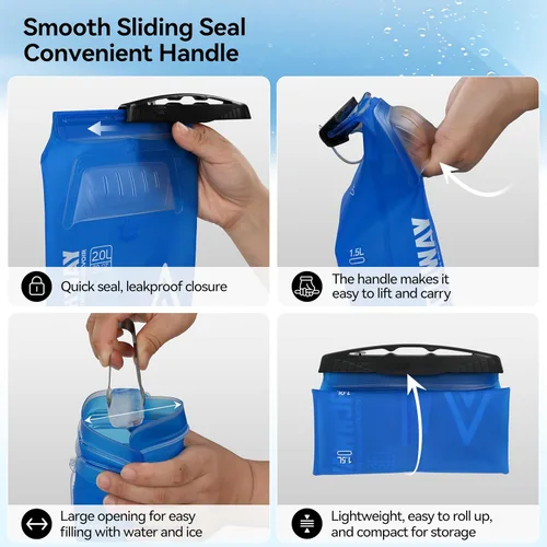 Miniatura 3 de MARCHWAY Bolsa de hidratación ligera de TPU de 2L/3L para paquetes de hidratación, bolsa de depósito de agua de boca ancha con asa de transporte