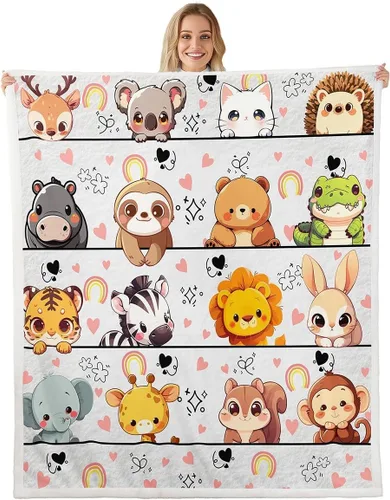 Miniatura 35 de Manta de franela de animales de dibujos animados para todas las estaciones, manta de cama azul con estampado de amor Kawaii para decoración
