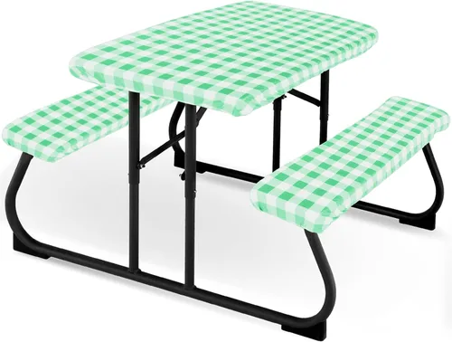 Miniatura 11 de Moukeren Funda de mesa de picnic de 3 piezas para niños con fundas de banco, mantel ajustable para exteriores, vinilo impermeable, para camping
