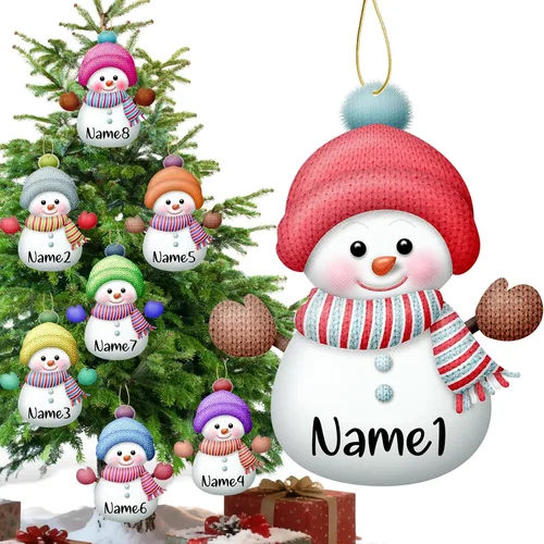 Miniatura 8 de Adornos de Navidad personalizados de muñeco de nieve con nombre, adornos de Navidad familiares personalizados para colgar en la puerta del árbol