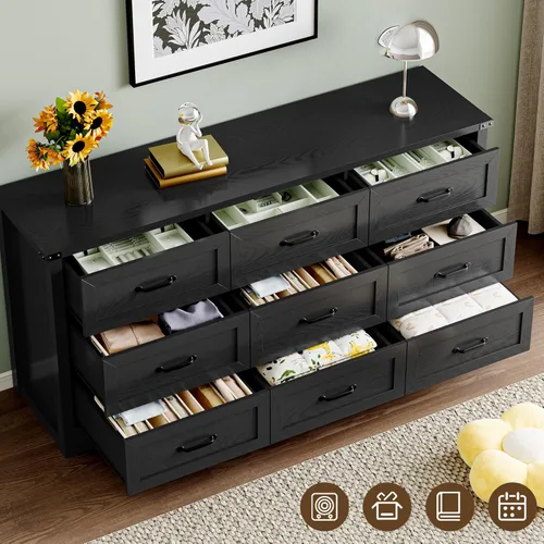 Miniatura 5 de BORNOON - Cómoda de 9 cajones para el dormitorio, cómoda de madera moderna con manijas de metal, diseño antivuelco, organizador de almacenamiento
