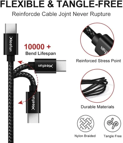 Miniatura 3 de CLEEFUN Cable USB C, cable USB a USB C trenzado, [paquete de 5, 3/3/6/6/10 pies] cargador tipo C cable de carga rápida para iPhone 16 15 Pro Negro