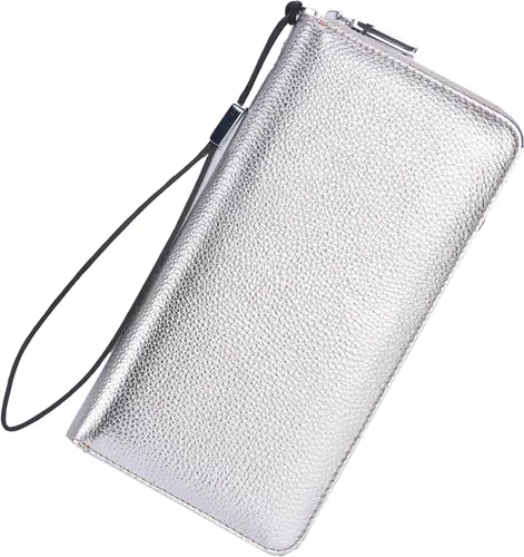Miniatura 51 de Lavemi Pequeña cartera compacta para mujer, con bloqueo RFID, de piel auténtica, plegable, con ventanas de identificación