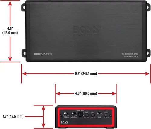 Miniatura 5 de BOSS Audio Systems BE600.2D Elite Series Amplificador de coche de 2 canales clase D - 600 entradas de alto y bajo nivel, conexión a subwoofer