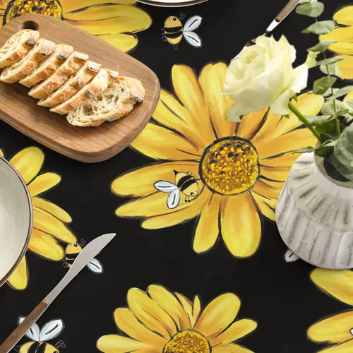 Miniatura 5 de Horaldaily Mantel de verano de 52 x 70 pulgadas, diseño de girasol amarillo, abejorro, negro, otoño, lavable, para fiesta, picnic, decoración de cena