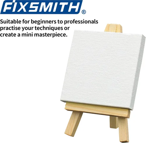 Miniatura 2 de FIXSMITH Juego de caballete de lienzo estirado de 3 x 3 pulgadas, paquete a granel de 12, pequeños paneles de lona blanca estirados y caballetes