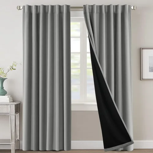 Miniatura 117 de H.VERSAILTEX Cortinas 100% opacas para dormitorio con forro negro, cortinas de oscurecimiento de habitación completa, con aislamiento térmico