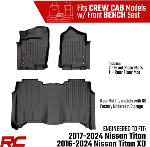Miniatura 4 de Rough Country Floor Armor Alfombrillas de Piso Delanteras y Traseras para Nissan Titan (2017–2024) y Titan XD (2016–2024) Crew Cab con Asientos