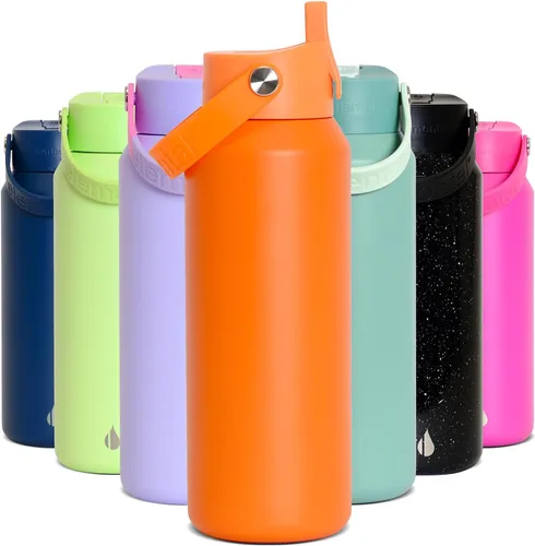 Miniatura 11 de Elemental Botella de agua aislada de 24 onzas con popote, botellas de agua con núcleo de acero inoxidable 100% a prueba de fugas para viajes, Beige