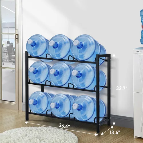 Miniatura 2 de Estante para jarra de agua de 9 bandejas, soporte de almacenamiento para botellas de agua de 5 galones, soporte para botellas de agua de 3 niveles