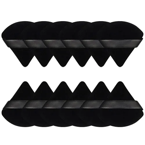 Pimoys 12 esponjas de maquillaje triangulares para polvo suelto, base de terciopelo, esponja para maquillaje de belleza, color negro