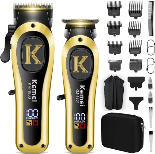 KEMEI Juego de cortadoras y recortadoras profesionales, cortadoras de pelo inalámbricas para hombres, kit de corte de pelo de peluquero recargable