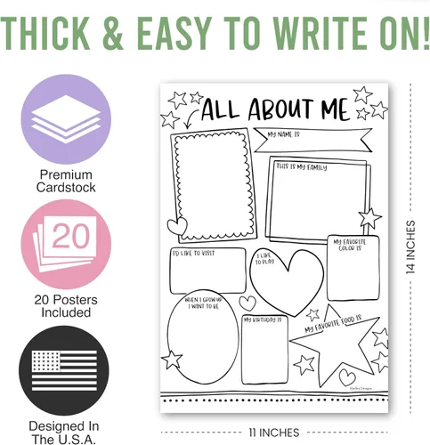 Miniatura 4 de Hadley Designs Póster All About Me para el aula, póster de 20 estrellas, artículos escolares de 100 días de escuela, póster de estrella
