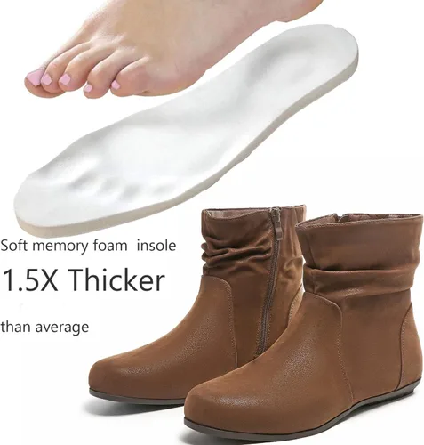 Miniatura 2 de Luoika Botines anchos para mujer, botas cortas negras y marrones con tacón bajo y cremallera lateral.