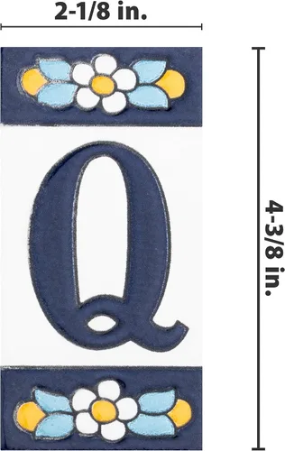 Miniatura 4 de Sevillano Flora Address Letters Q - Azulejo de cerámica para pared, 2-1/8" x 4-3/8
