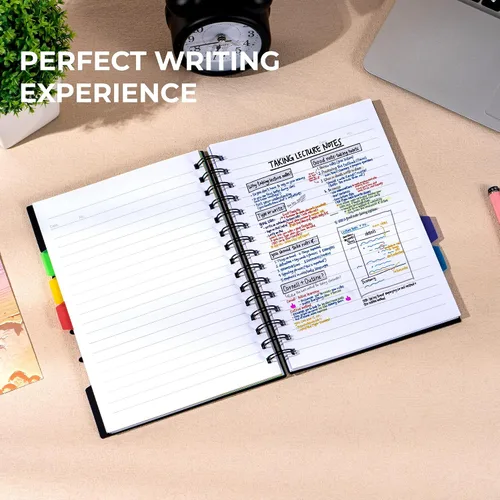 Miniatura 6 de CAGIE Cuaderno de 5 asignaturas con divisores, 220 páginas, cuadernos en espiral con pestañas de 5 x 7 pulgadas, cuaderno encuadernado en espiral A5