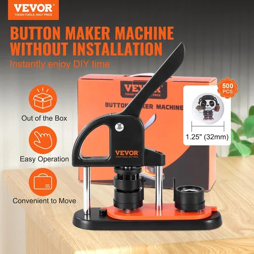 Miniatura 2 de VEVOR - Máquina para hacer botones, 32mm/1.25 pulgadas con 500 piezas de botones, kit de prensa de punzón con mango ergonómico en arco, máquina