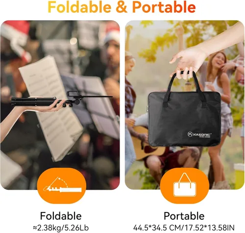 Miniatura 6 de Kasonic 2 en 1 de doble uso, plegable para partituras y soporte para libros de escritorio con bolsa de transporte portátil. Carpeta de música y Negro