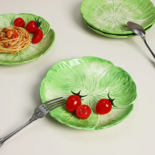 Miniatura 7 de Gaolinci Plato de cena de cerámica de dibujos animados de la serie Cabbage de 7.5 pulgadas (juego de 4)