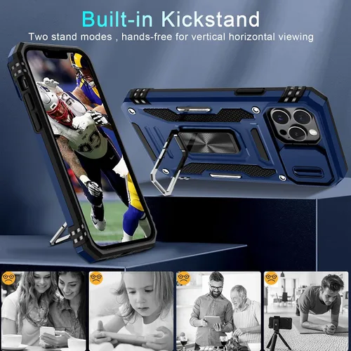 Miniatura 132 de DEERLAMN Funda para iPhone Xs Max con funda deslizante para cámara + protector de pantalla, soporte giratorio de anillo de grado militar a prueba