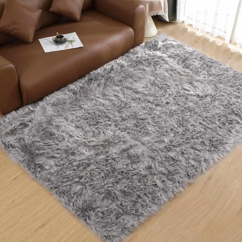 Miniatura 42 de Goolela Alfombra esponjosa de piel sintética de oveja sintética de 4 x 6 pies, color gris, para dormitorio, mesita de noche, alfombra suave de felpa