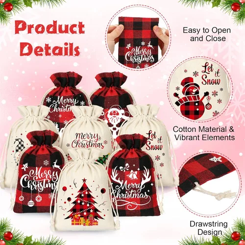Miniatura 2 de Huhumy 36 bolsas pequeñas de regalo de Navidad a granel con asas a cuadros para fiesta, mini bolsas de dulces, bolsas de joyería a cuadros negros