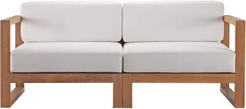 Miniatura 4 de Modway EEI-4256-NAT-WHI-SET Sofá biplaza seccional de 2 piezas de madera de teca para patio, color blanco natural