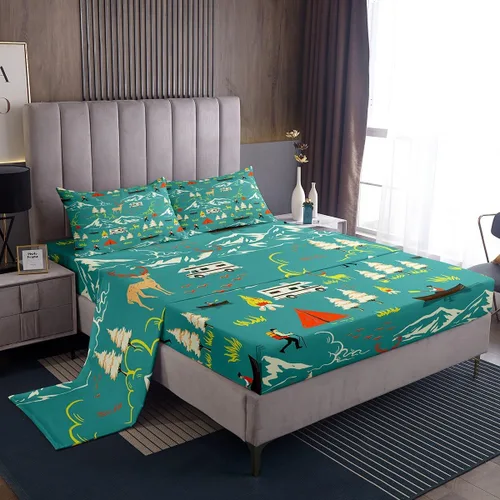Miniatura 32 de Erosebridal American Flag Bed Sheets Twin Army Green Camo Deep Pocket Fitted Sheet for Kids Boys Girls Bear Claw Hunting Theme Bedding Set Camoflage