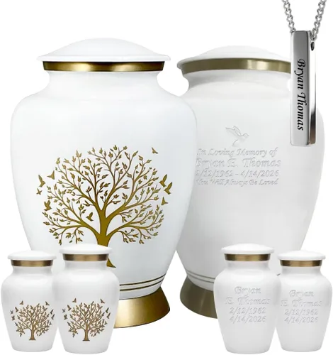 Miniatura 8 de AmericUrn Blue Tree of Life Urnas de Cremación Personalizadas con Grabado Personalizado para Cenizas Humanas – Conjunto Memorial para Adultos