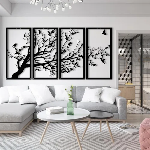 Miniatura 3 de Decoración de pared de metal, arte de pared del árbol de la vida, arte de pared de árbol de metal, 4 paneles, letrero de árbol, decoración de pared