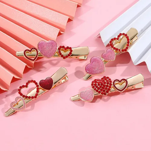 Miniatura 3 de Soochat 4 pinzas para el cabello para el día de San Valentín, horquillas de corazón rojo para mujeres y niñas, accesorio para el cabello, regalo