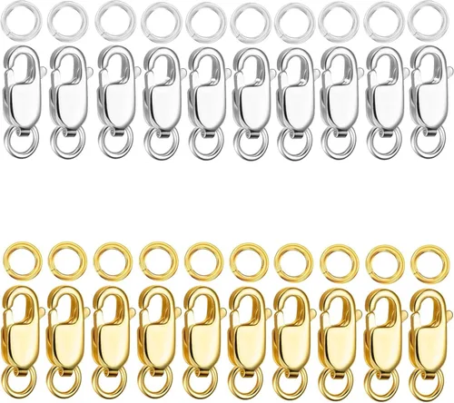Miniatura 11 de kcctoo Cierre de pinza de langosta de plata con anillos de salto cerrados de oro de 14 quilates para la fabricación de joyas, fabricado en Italia