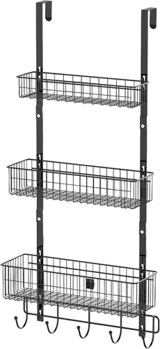 CADUKE Organizador Negro Sobre la Puerta Organizador Sobre la Puerta Ganchos con Cesta de Almacenamiento Toalleros para Puerta de Baño Estante de