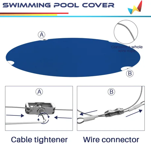 Miniatura 5 de Windscreen4less Cubierta de seguridad redonda de invierno para piscina de 14 pies con cable de alambre a lo largo de los bordes, cabrestante