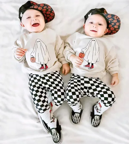 Miniatura 2 de Hnyenmcko Conjunto de 2 piezas de sudadera de manga larga con letras de calabaza para bebé niño, conjunto de 2 piezas, ropa de otoño