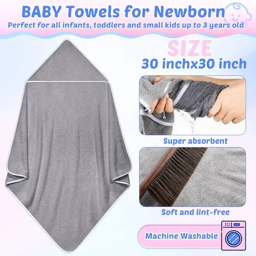 Miniatura 2 de Buryeah Juego de 5 toallas de baño para bebé y 15 paños para bebé, toallas con capucha para recién nacidos, bebés y niños pequeños, toallas suaves