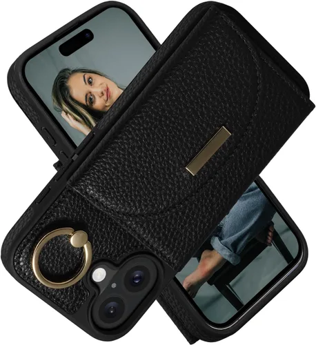 Miniatura 53 de Funda tipo cartera para iPhone 15 Pro de 6.1'', funda plegable con ranuras para tarjetas, soporte con anillo y atril, cubierta protectora tipo folio