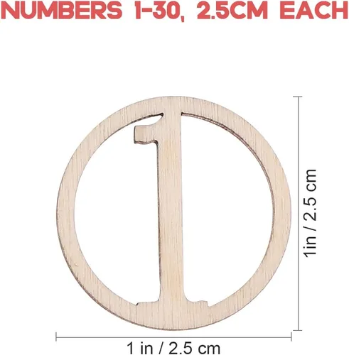 Miniatura 3 de Amosfun Número de piezas de madera de 1 a 30 piezas sin terminar, juego de decoración de manualidades de 0.98 pulgadas, recortes de madera natural
