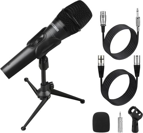 Miniatura 9 de LyricLoom Micrófono profesional con cable para canto de karaoke, micrófono dinámico vocal de mano de metal, micrófono con cable e interruptor